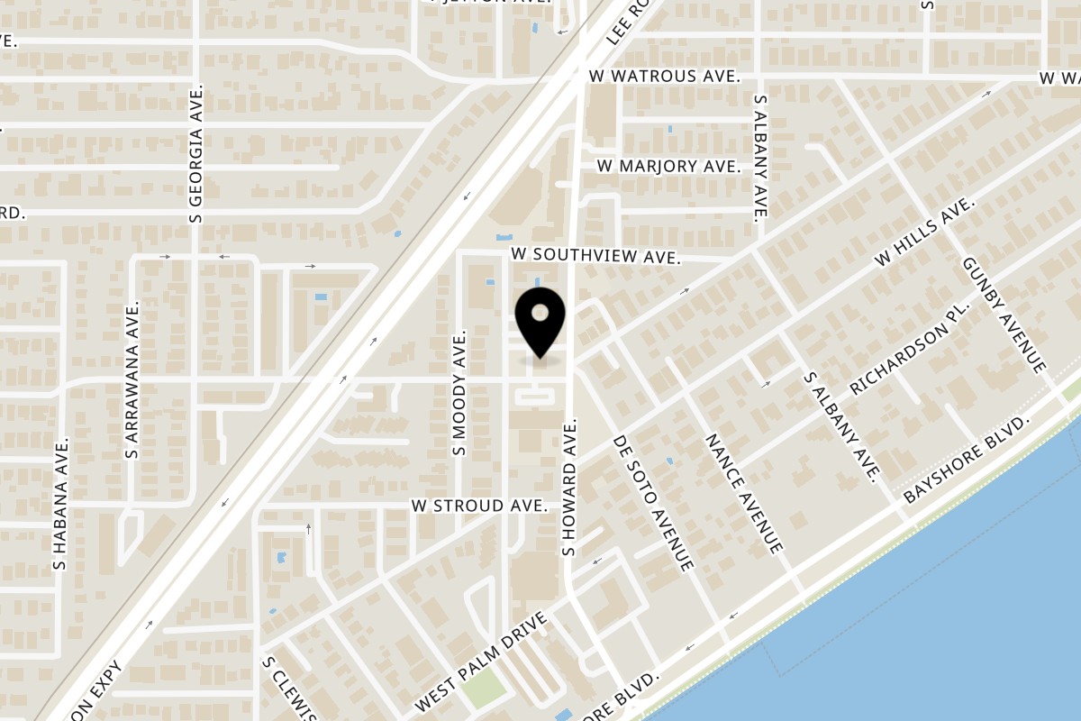Map showing the location of Sally O'Neal's Pizza Hotline on 1319 S Howard Ave in Tampa